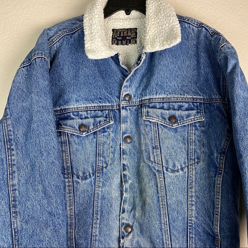 Attrak Denim Sherpa Jacket Vintage Mens Size Large - Picture 5 of 12